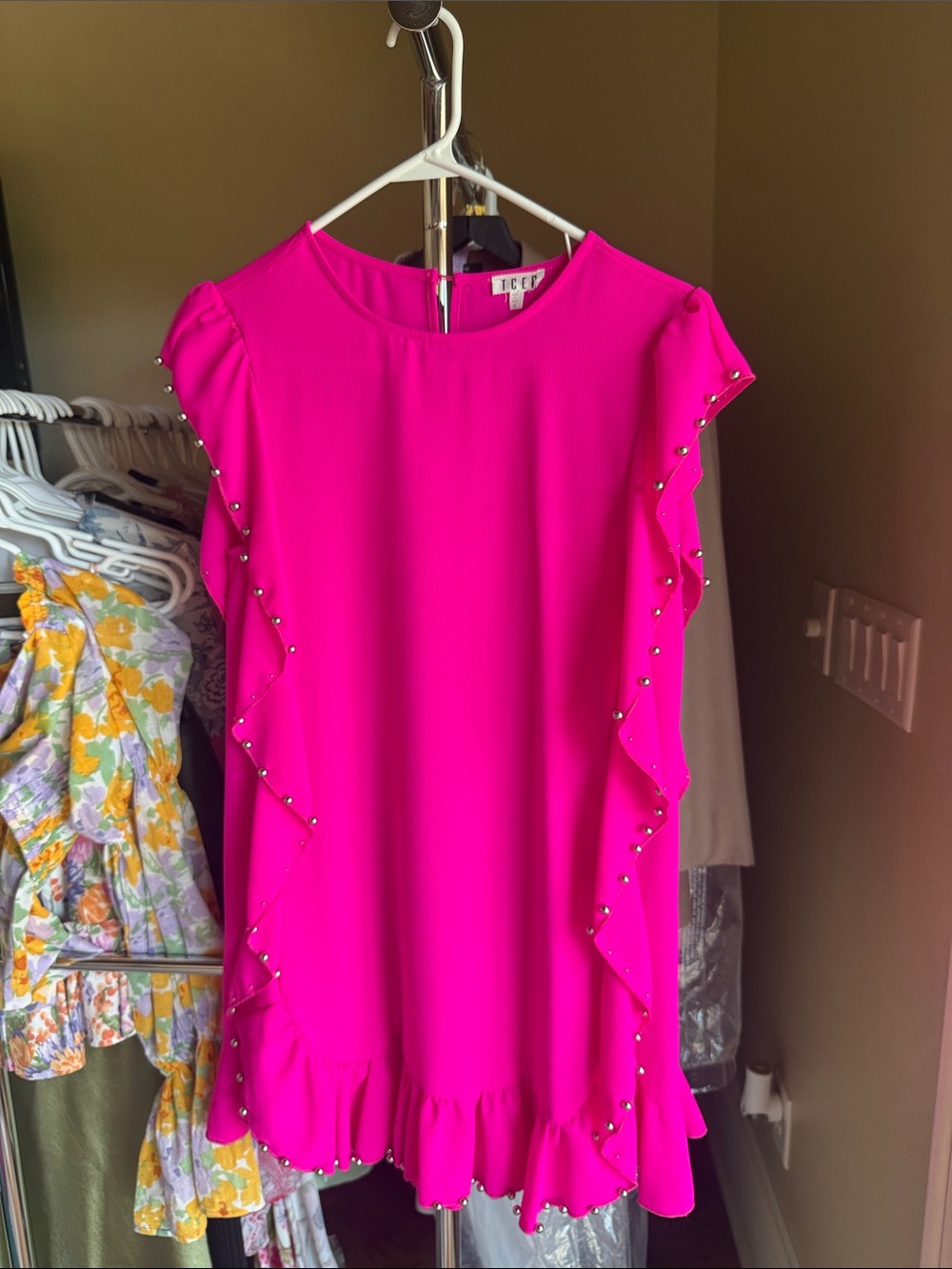 TCEC Hot Pink Ruffle-Trim Dress